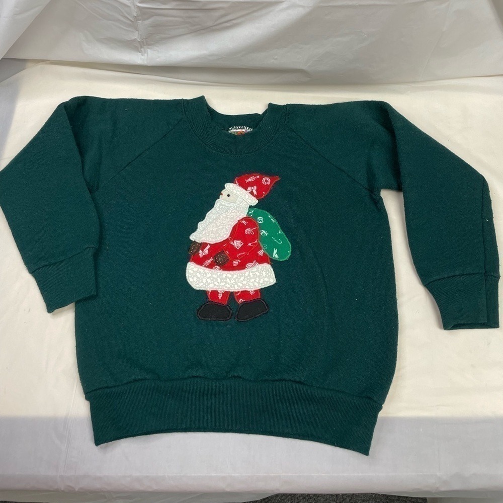 Vintage Fruit of the Loom Kids Santa Christmas USA Crewneck Sweatshirt Size XS